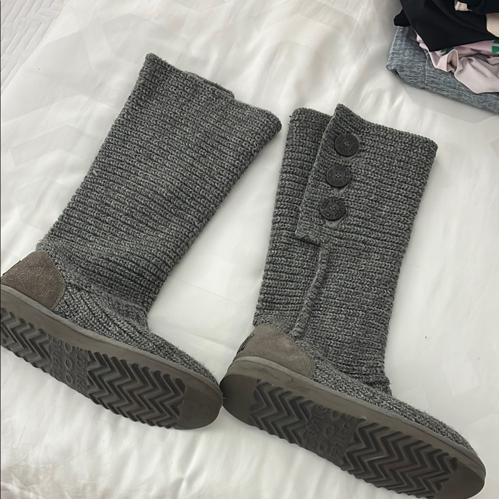 UGG Gray Knit Button Boots